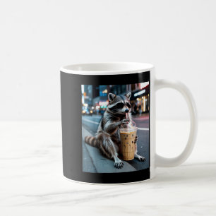 Raccoon drinking iced coffee funny animal meme men mug