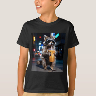 Raccoon drinking iced coffee funny animal meme men T-Shirt