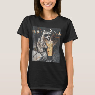 Raccoon drinking iced coffee funny animal meme men T-Shirt