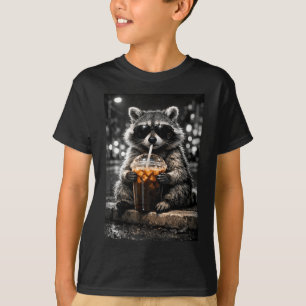 Raccoon drinking iced coffee funny animal meme men T-Shirt