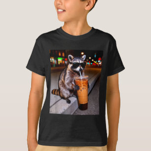 Raccoon drinking iced coffee funny animal meme men T-Shirt