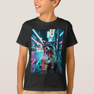 Raccoon drinking iced coffee funny animal meme men T-Shirt