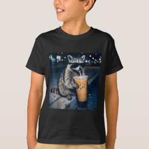 Raccoon drinking iced coffee funny animal meme T-Shirt