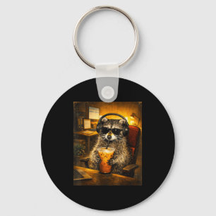 Raccoon drinking iced coffee funny caffeine lover keychain