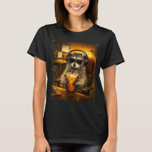 Raccoon drinking iced coffee funny caffeine lover T-Shirt