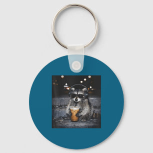 Raccoon Drinking Iced Coffee Funny Illustration Keychain