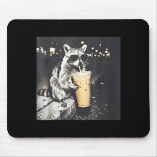 Raccoon drinking iced coffee funny meme ghraphic mouse pad