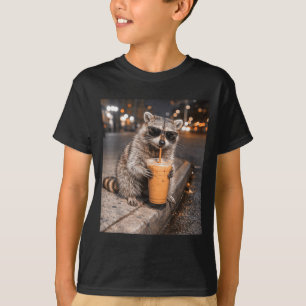 Raccoon drinking iced coffee meme funny animal for T-Shirt