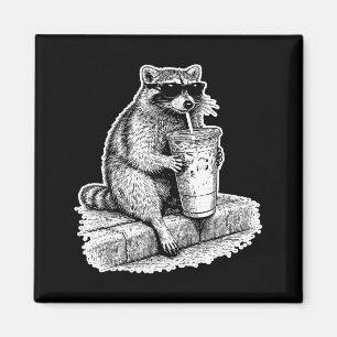 Raccoon drinking iced coffee trash panda funny magnet