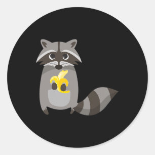 Raccoon Eating Banana Fruit Looking Cute  Classic Round Sticker