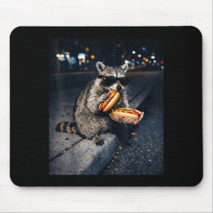 Raccoon Eating Hot Dogs Meme Hungry Trash Panda Mouse Pad
