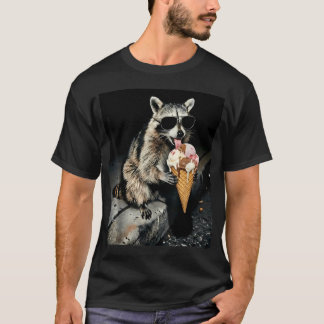 Raccoon Eating Ice Cream Funny Animal T-Shirt