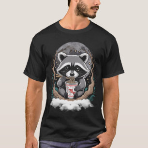 Raccoon Eating Instant Noodle Cup Funny Animal Fas T-Shirt