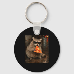 Raccoon eating pizza meme funny animal for men keychain