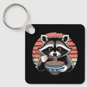 Raccoon Eating Ramen Japanese Vintage Style Keychain