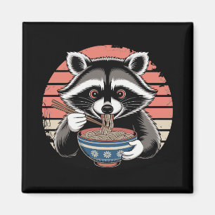 Raccoon Eating Ramen Japanese Vintage Style Magnet