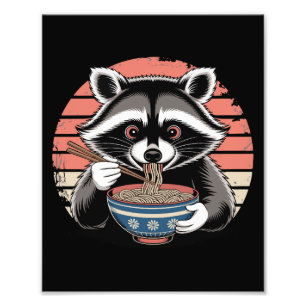 Raccoon Eating Ramen Japanese Vintage Style Photo Print