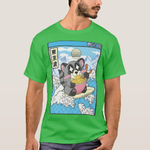 Raccoon Eating Ramen Japanese Waves Anime Digital  T-Shirt