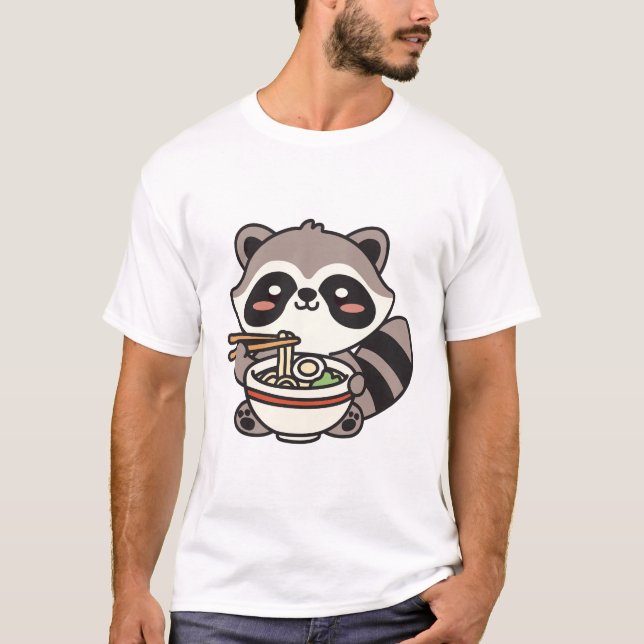 Raccoon Eating Ramen Noodle T-Shirt (Front)
