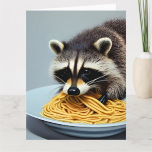Raccoon Eating Spaghetti Greeting Card