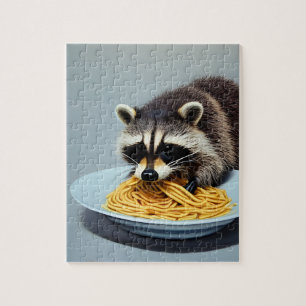 Raccoon Eating Spaghetti Jigsaw Puzzle
