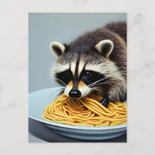 Raccoon Eating Spaghetti Postcard