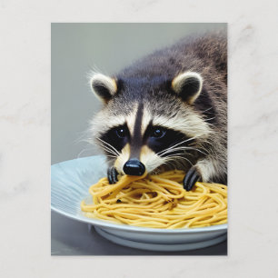Raccoon Eating Spaghetti Postcard