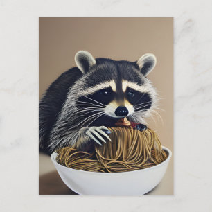 Raccoon Eating Spaghetti Postcard