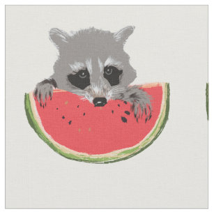 Raccoon eating  watermelon fabric