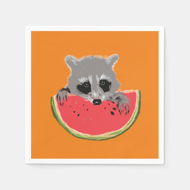 Raccoon eating  watermelon napkin (Front)