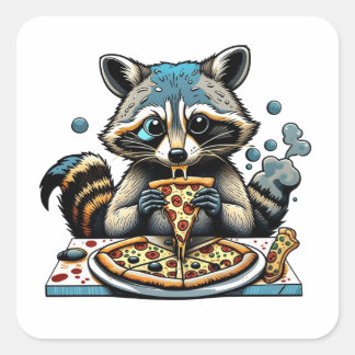 Raccoon eats Pizza Square Sticker