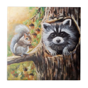Raccoon et écureuil gris Carreaux décoratifs