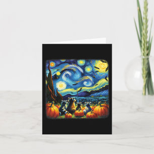 Raccoon Fall Halloween Van Gogh Starry Night Pumpk Card