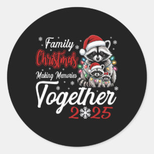 Raccoon Family Christmas Making Memories Together Classic Round Sticker