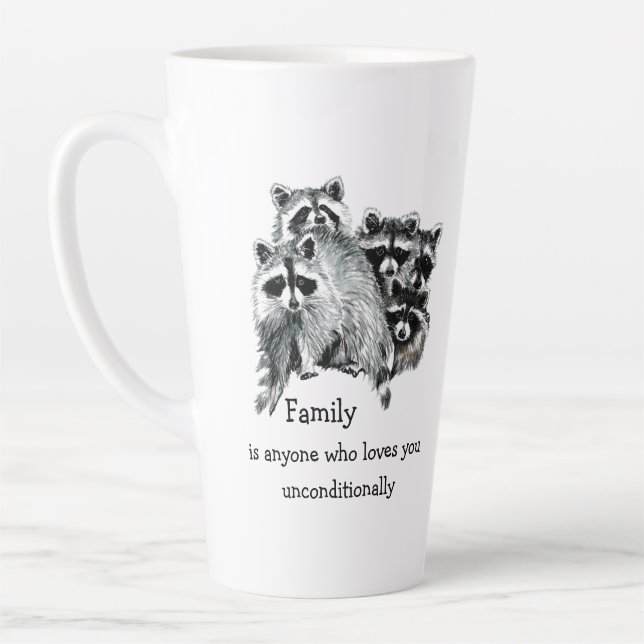 Raccoon Family Friends Love Quote Christmas Latte Mug (Left)