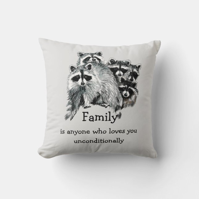 Raccoon Family Friends Love Quote Christmas Throw Pillow (Front)
