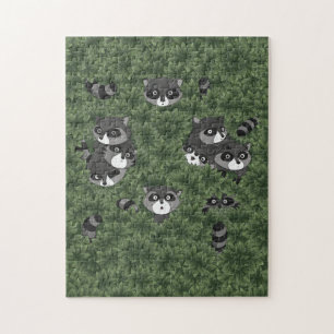 Raccoon Family in a Bush Jigsaw Puzzle