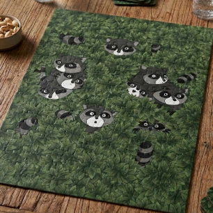 Raccoon Family in a Bush Jigsaw Puzzle
