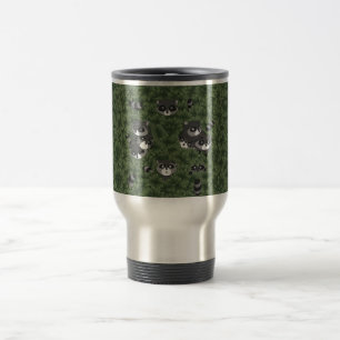 Raccoon Family in a Bush Travel Mug