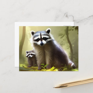 Raccoon Family Wildlife Portrait   Postcard