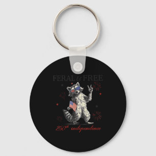 Raccoon feral but america 250th anniversary flag keychain