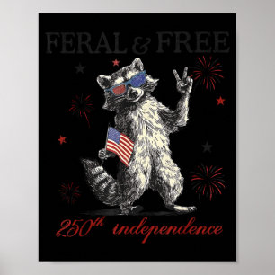 Raccoon feral but america 250th anniversary flag poster