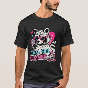 Raccoon Feral Girl Summer Cute Retro Racoon Sungla T-Shirt