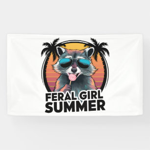 Raccoon Feral Girl Summer Vintage Opossum Lover Banner