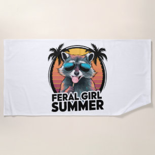 Raccoon Feral Girl Summer Vintage Opossum Lover  Beach Towel