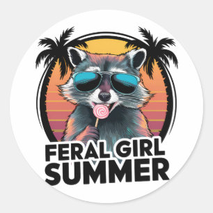 Raccoon Feral Girl Summer Vintage Opossum Lover Classic Round Sticker