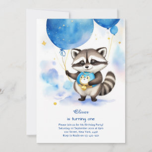 Raccoon First Birthday Invitation