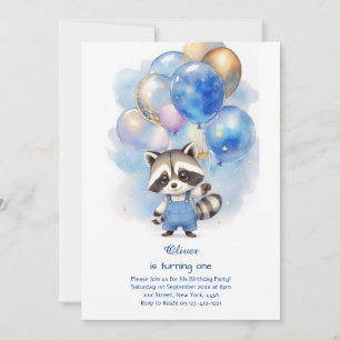 Raccoon First Birthday Invitation
