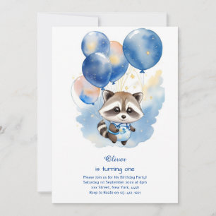 Raccoon First Birthday Invitation