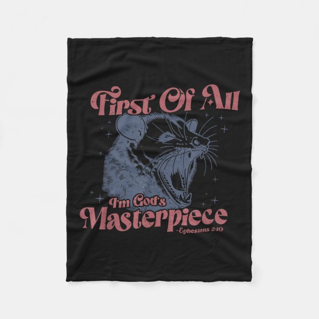 Raccoon First Of All I'm God's Masterece  Fleece Blanket (Front)